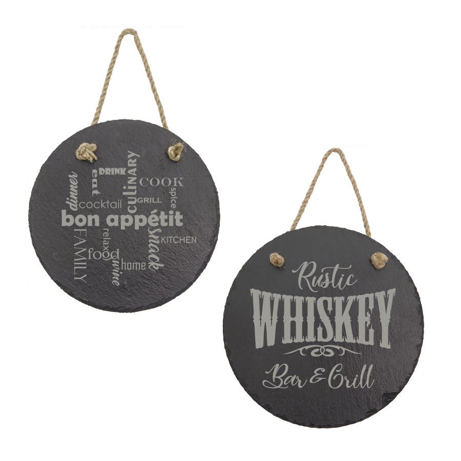 Engraved 7 3/4 Round Slate Decor with Hanger String