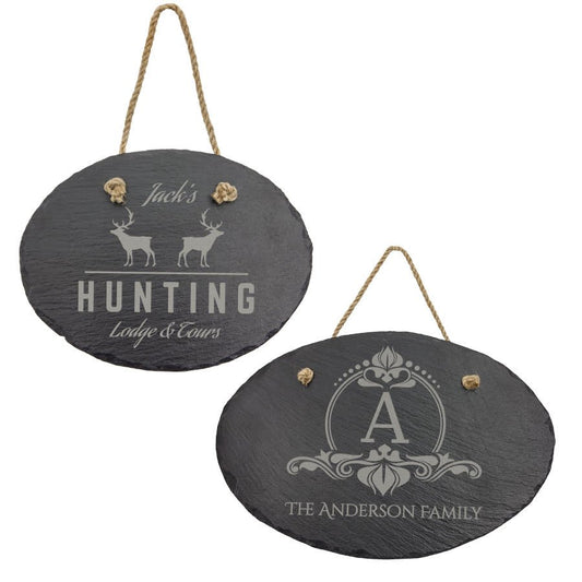 Engraved 11 3/4" x 7 3/4" Oval Slate Decor with Hanger String