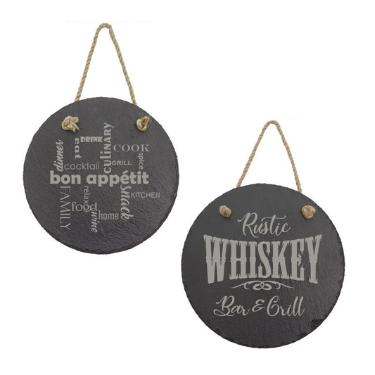 Engraved 7 3/4 Round Slate Decor with Hanger String